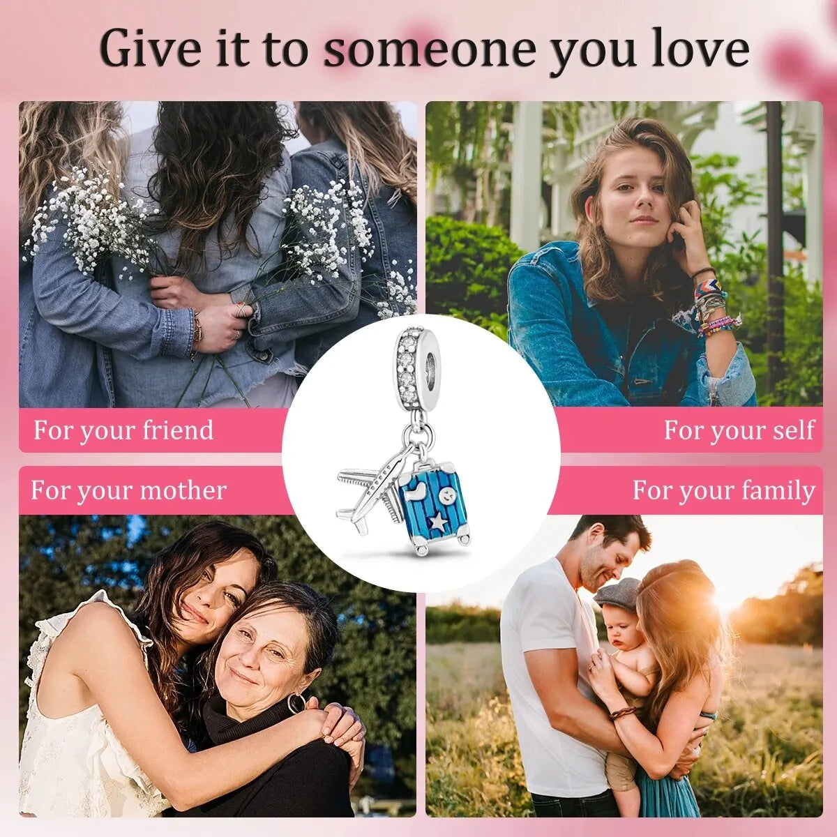 MULA Silver-Plated Sunflower & Four-Leaf Clover Dangle Charms - DIY 3MM Snake Chain Bracelet