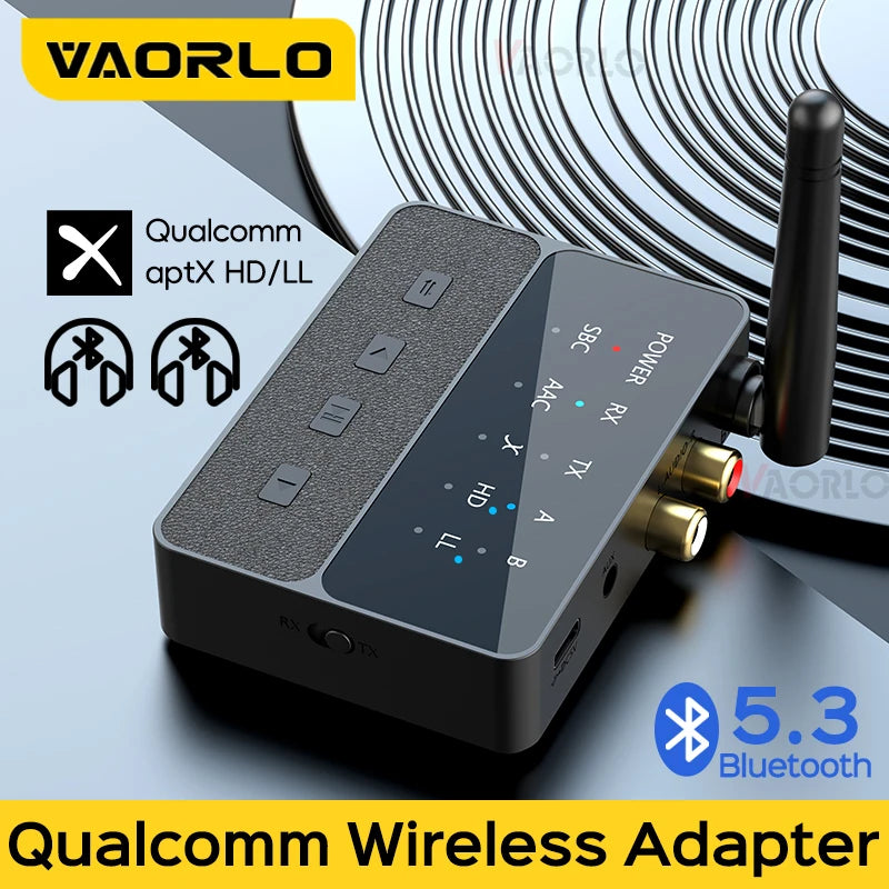 VAORLO Qualcomm Bluetooth 5.3 Receiver & Transmitter | aptX HD/LL Low Latency, 3.5mm AUX, RCA Wireless Audio Adapter for PC & TV