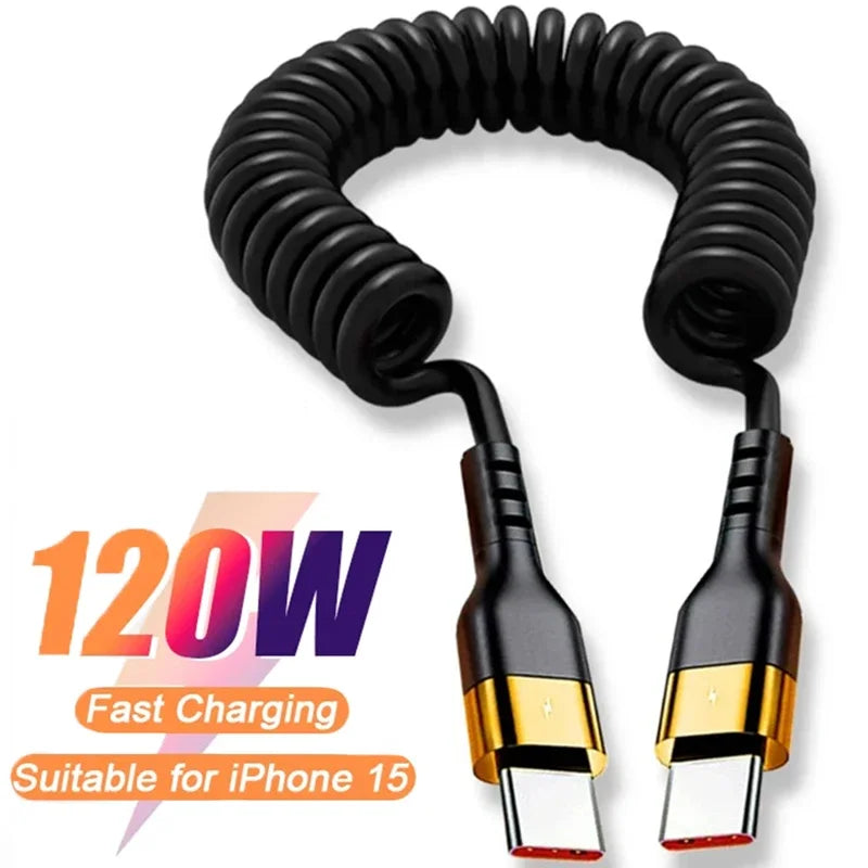 Type-C to Type-C Spring Cable – 120W PD Fast Charging Data Cord for iP ...