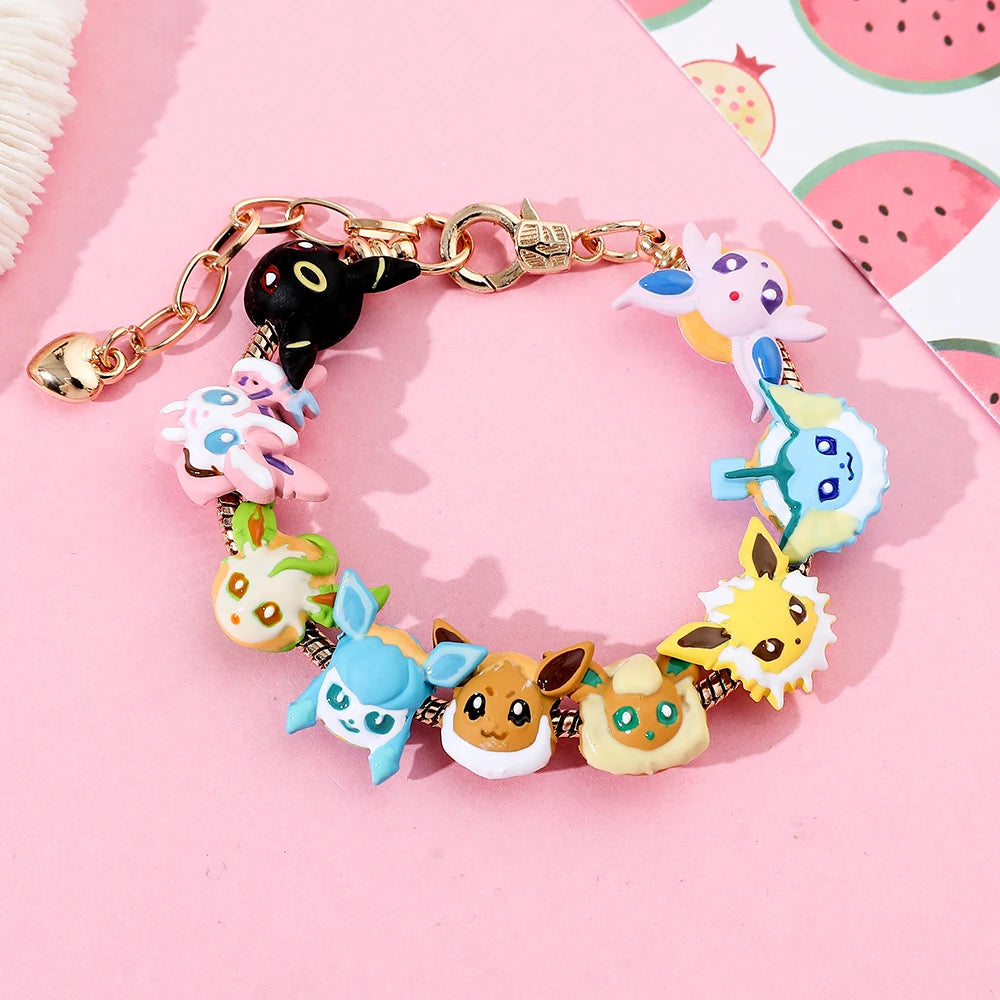 Pokemon Anime Eevee Beads Bracelet – Cute Cartoon Enamel Beaded Hand Chain, DIY Bangle Jewelry for Women & Men
