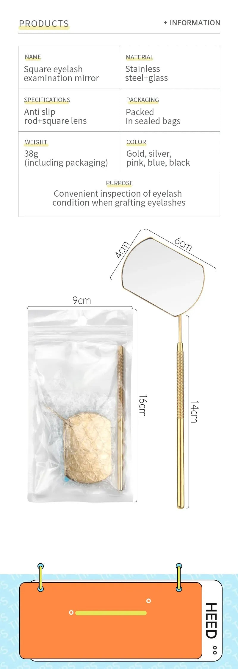 Lash Extension Mirror – Stainless Steel Multifunctional Tool for Eyelash Grafting & Makeup