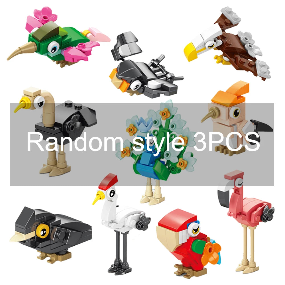 MOC Animal Scene Building Blocks – Zoo & Wildlife DIY Toy Bricks with Ducks, Cats, Dogs, Penguins, Eagles, Wolves, Bears, Deer, Sharks, Snakes, Mice, Sheep (K055)