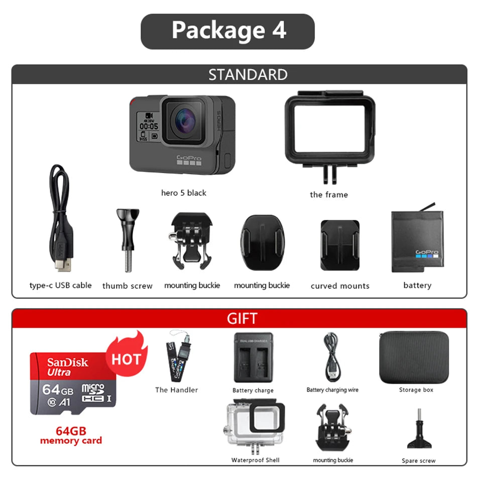 GoPro HERO5 Black 4K Ultra HD Sports Camera – 1080P Video, Anti-Shake, Cycling Helmet Action Cam, Optional Memory Card