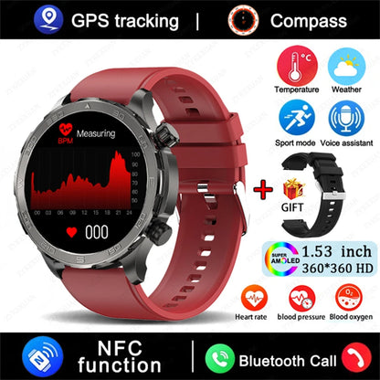 2025 New Bluetooth Call Smartwatch for Men – Huawei Compatible, AMOLED HD Large Screen, Heart Rate, NFC, IP68 Waterproof, GPS Sports Watch