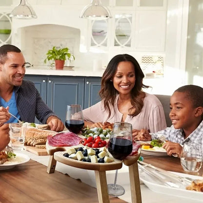 Wooden Folding Picnic Table – Round Foldable Desk with Wine Glass Rack, Portable Snack Table for Outdoor Camp