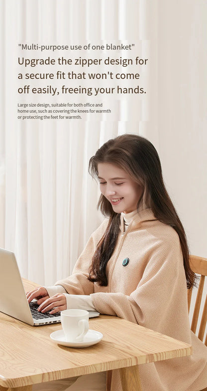 Electric Heating Shawl & Wearable Blanket – Rechargeable, Washable Heated Blanket for Outdoor, Office & Travel Use