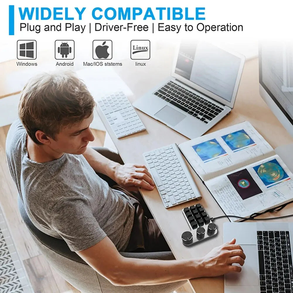 Bluetooth 12-Key RGB Macro Keyboard — 3 Knob Mechanical Hotswap Keypad for Photoshop & Gaming