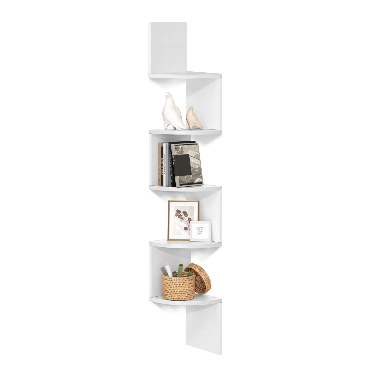 VASAGLE 5-Tier Corner Wall Shelf – Floating Bookshelf & Plant Display for Bedroom, Living Room, Bathroom, Home Office