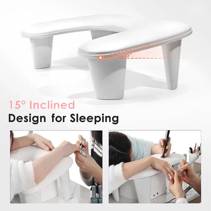 U-Shaped Nail Arm Rest Pillow with Detachable Brackets – Manicure Hand Rest for Nail Salon