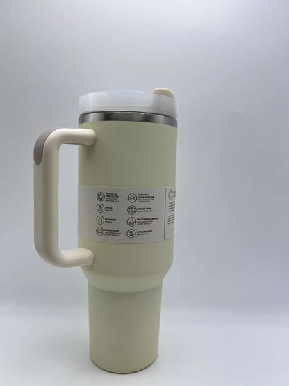 40oz Insulated Stainless Steel Tumbler — Travel Cup with Handle, Straw & Cup Holder, BPA-Free