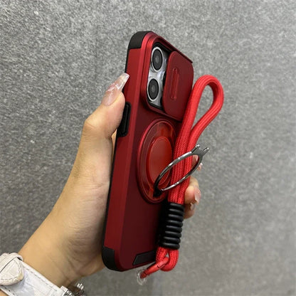 Armor Magnetic iPhone Case with Lanyard – Shockproof Slide Camera Protection for iPhone 11-16 Pro Max