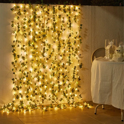 Flower Green Leaf String Lights — Battery-Powered Artificial Vine Fairy Light Garland for Wedding, Christmas Tree & Home Decor