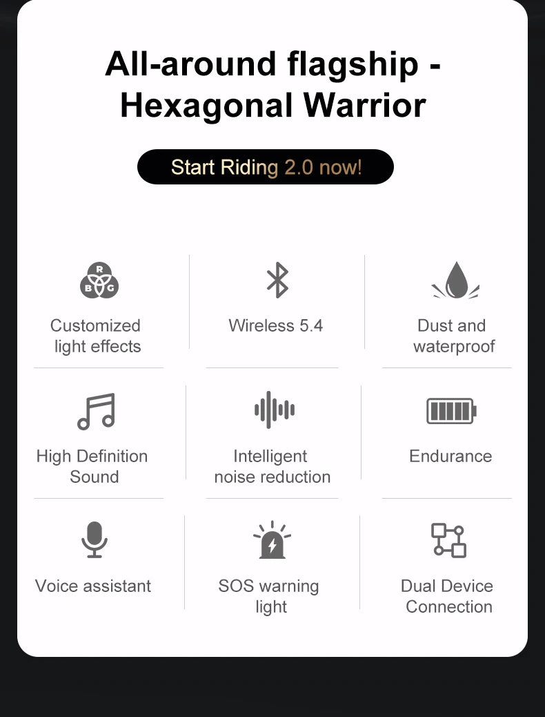 KEBIDUMEI Y21 Motorcycle Helmet Bluetooth Headset — Earphone Music Player with FM Radio & SOS Warning Light