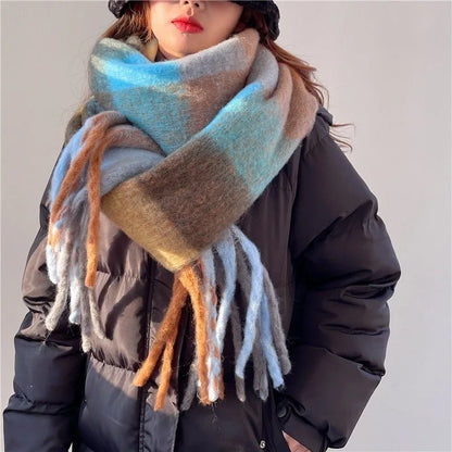 2025 Women's Winter Thick Cashmere Scarf – Warm Pashmina Shawl with Rainbow Tassels & Wraps