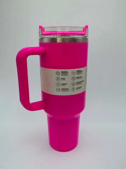 40oz Insulated Stainless Steel Tumbler — Travel Cup with Handle, Straw & Cup Holder, BPA-Free