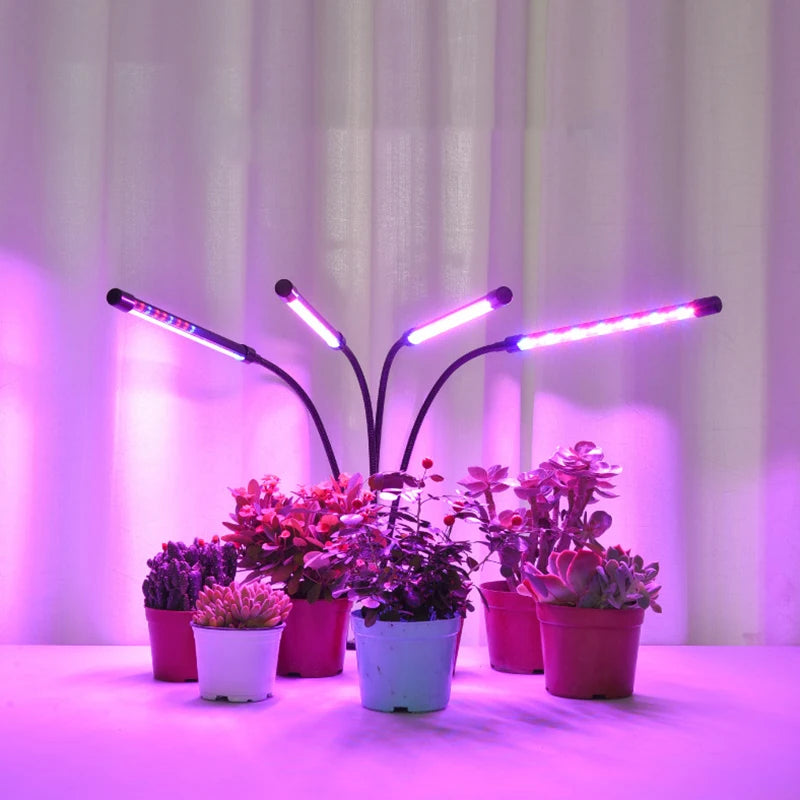 1/2/3/4 Head LED Plant Grow Light — Clip-On Full Spectrum Lamp with USB, Dimmable, Timer & 3-Color Switching for Indoor Plants
