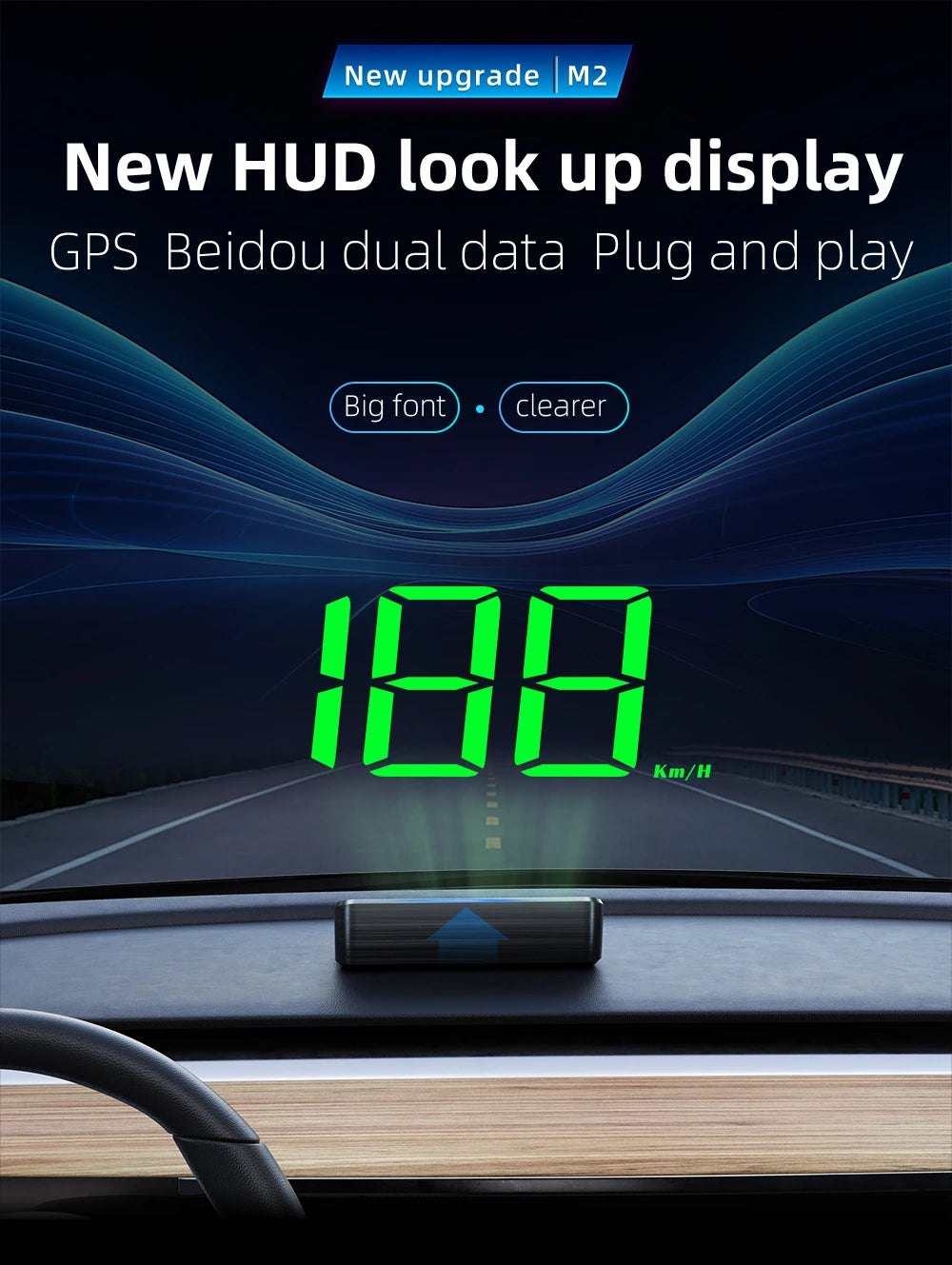 Car Head-Up Display M2 – HD GPS Speedometer, Digital Speed KMH Projector for All Cars, Auto Electronics Accessories