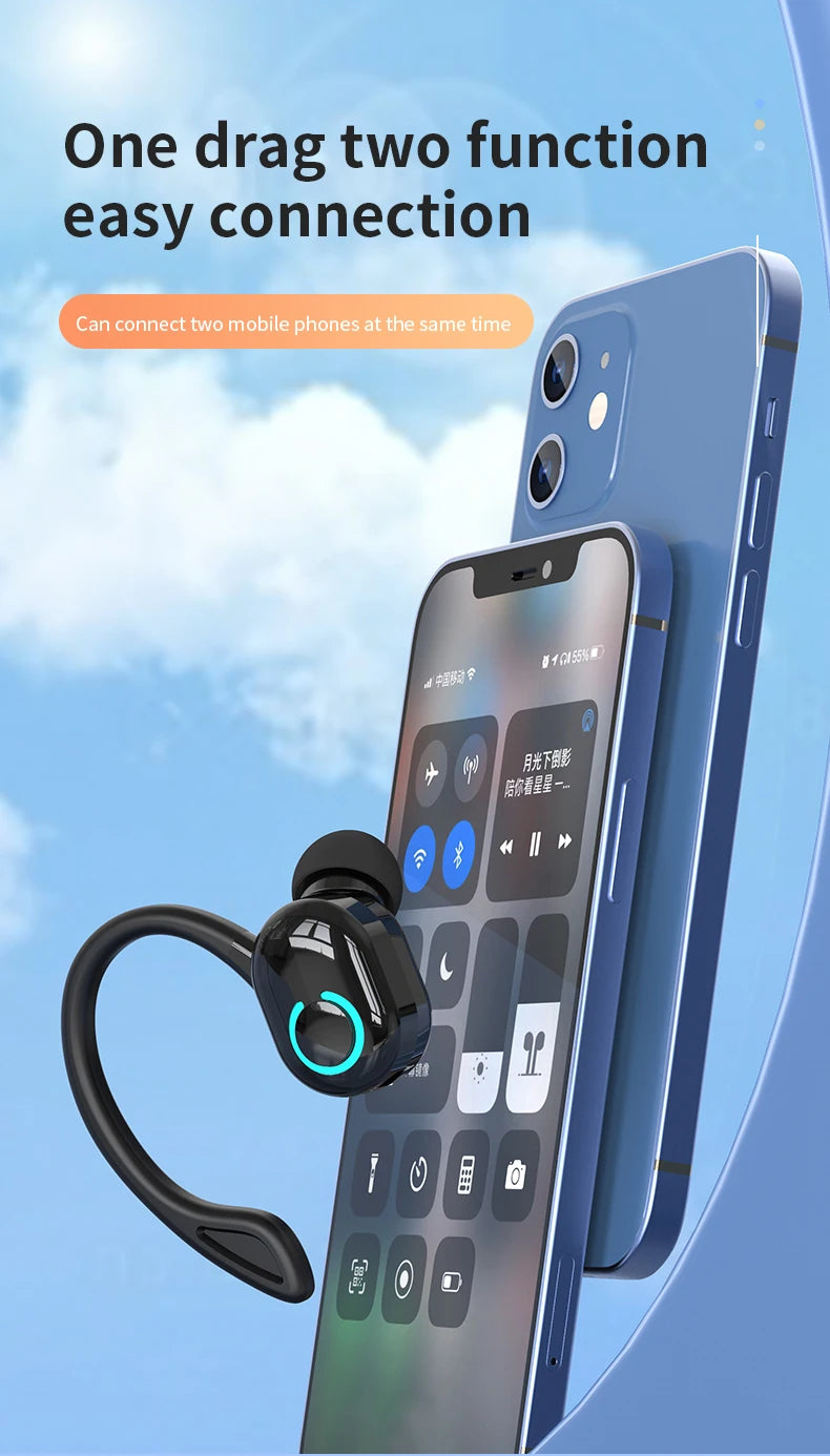 Wireless Bluetooth Earphones – HiFi Bass Ear-Hook Earbuds with HD Mic, Noise Cancelling, Waterproof Sports Gaming Headset