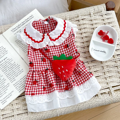 Strawberry Plaid Summer Dress for Dogs – Cute Puppy & Small Dog Apparel for Yorkie, Chihuahua, Pugs, and Small to Medium Pets