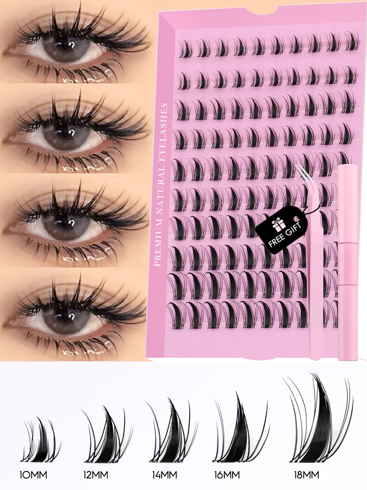 GROINNEYA Eyelash Clusters Kit – DIY Lash Extension with Bond & Seal, Waterproof Strong Hold & Tweezers