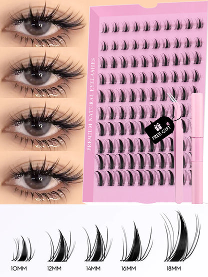 GROINNEYA Eyelash Clusters Kit – DIY Lash Extension with Bond & Seal, Waterproof Strong Hold & Tweezers