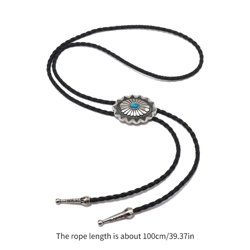 Adjustable Bolo Tie – Western Cowboy Necktie for Teens, Men & Women, Punk Shirt with Alloy Turquoise Buckle Pendant