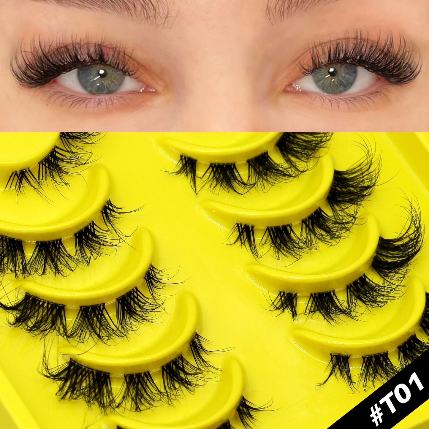 GROINNEYA Half Cat Eye Lashes – Soft Natural Clear Band, Faux Mink Wispy Lashes for Natural Makeup Look