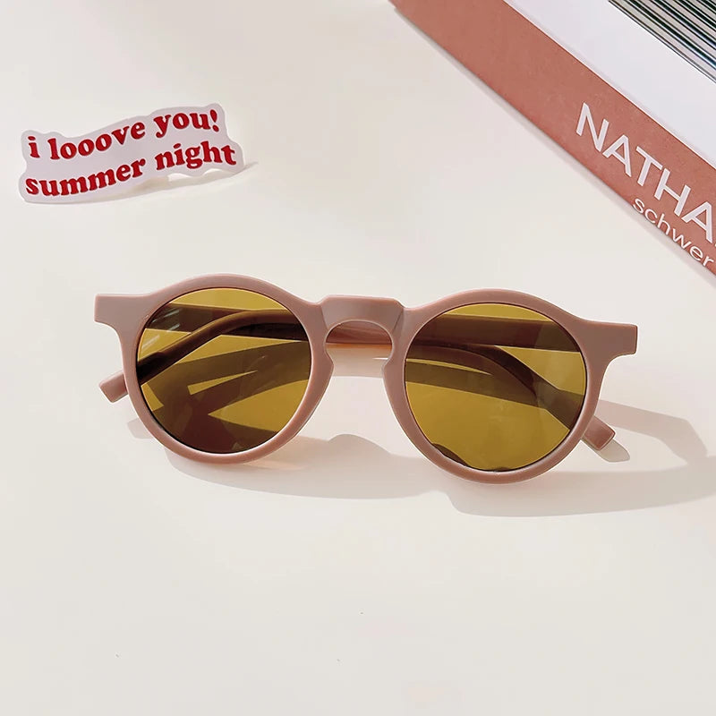 2023 Kids Checker Panel Round Sunglasses – Cute UV400 Sun Protection for Baby Girls & Children Outdoor Wear