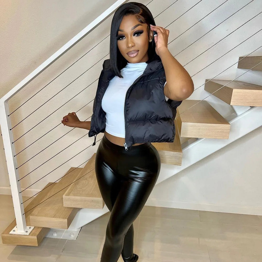 Autumn Winter Women's Short Cotton Down Vest – Warm Quilted Sleeveless Jacket with Stand-Up Collar for Outdoor Travel