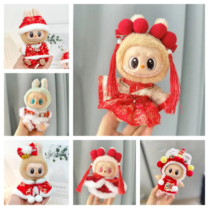 Labubu 1st & 2nd Generation Antique Hanfu Outfit Clothes with Vinyl Pendant for New Year's & Spring Festival