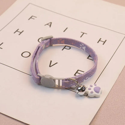 Pet Collar with Bell – Adjustable Cartoon Footprint Necklace for Dogs, Puppies & Kittens, Colorful Safety Bell Accessory