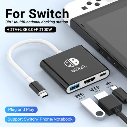 Portable Nintendo Switch Docking Station — Type-C Hub with HDMI & USB 3.0 for Travel Gaming