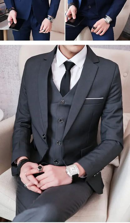 Men’s 3-Piece Suit 6XL — Blazer, Vest & Trousers, Italian Style Fashion Business Wedding Formal Gentleman Dress