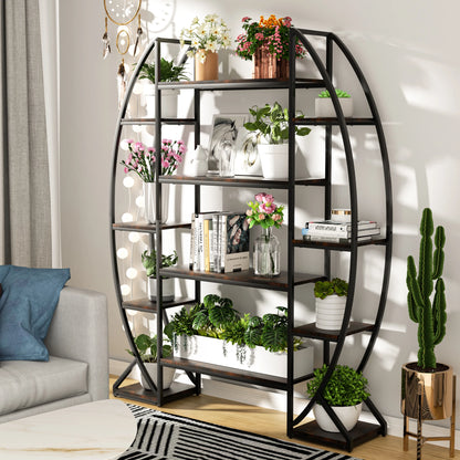 Large 5-Tier Metal and Wood Plant Stand – Flower Display Shelf and Living Room Bookshelf