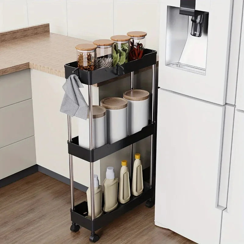 Rolling Bathroom Storage Rack: 3/4 Layer Utility Cart with Wheels - Multi-Purpose Organizer for Bathroom Storage