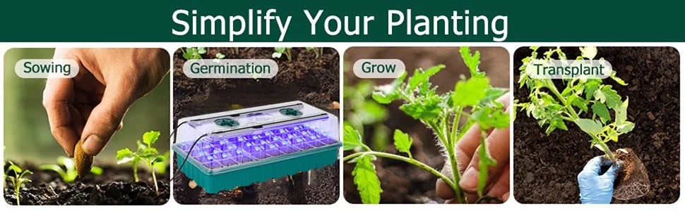 36-Cell Seed Starter Tray with Grow Light — Adjustable 3-Color Lighting, Humidity Dome for Seed Germination