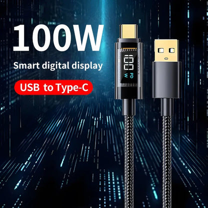 240W PD Fast Charging USB-C to USB-C Cable with 100W Digital Display – Charger for Xiaomi Huawei MacBook iPad