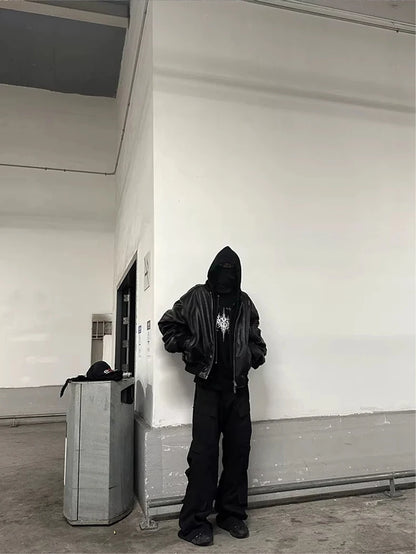 Mauroicardi Autumn Winter Oversized PU Leather Bomber Jacket for Men - Thickened Warm Hooded Luxury Designer Coat