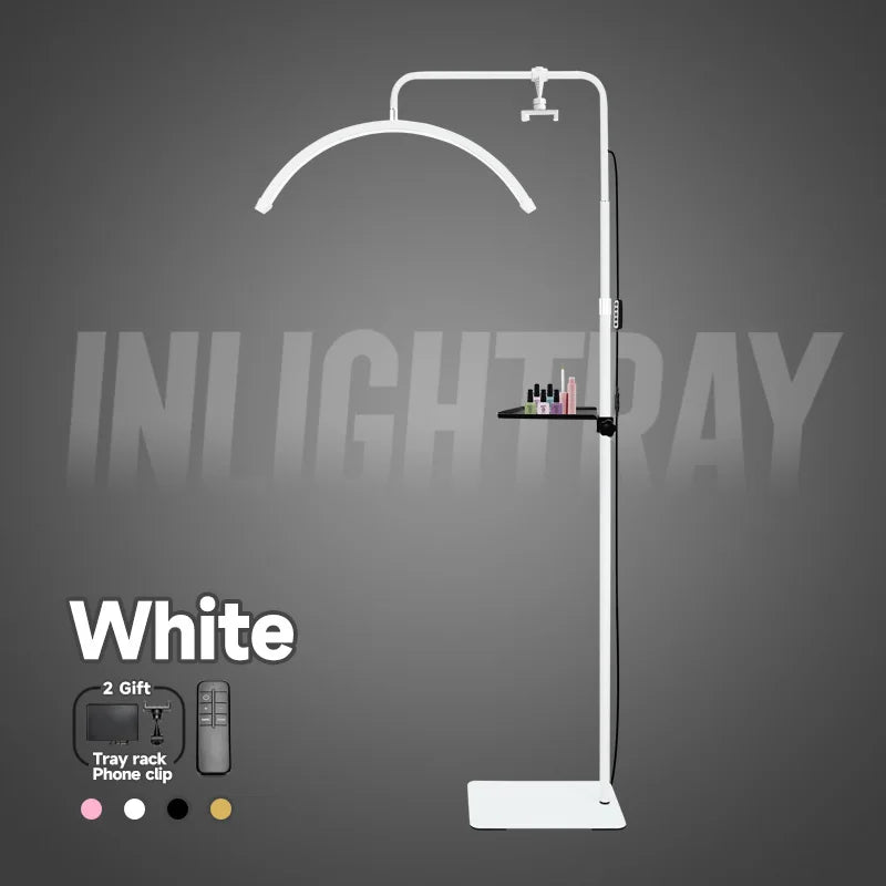 23" OEM 45W LED Eyelash Extension Lamp – Adjustable Brightness Half-Moon Bed Lamp with Ring Light & Free Logo