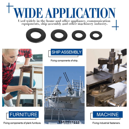 1-100pcs Black Flat Washers — M2 to M36 Carbon Steel Plain Gaskets