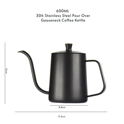 304 Stainless Steel 600ml Gooseneck Kettle — Long Spout Espresso Coffee Maker Teapot for Barista Tools