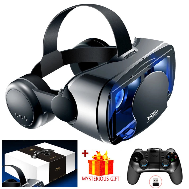 3D VR Headset – Virtual Reality Smart Glasses Helmet for Smartphones with Controllers and 7-Inch Lenses