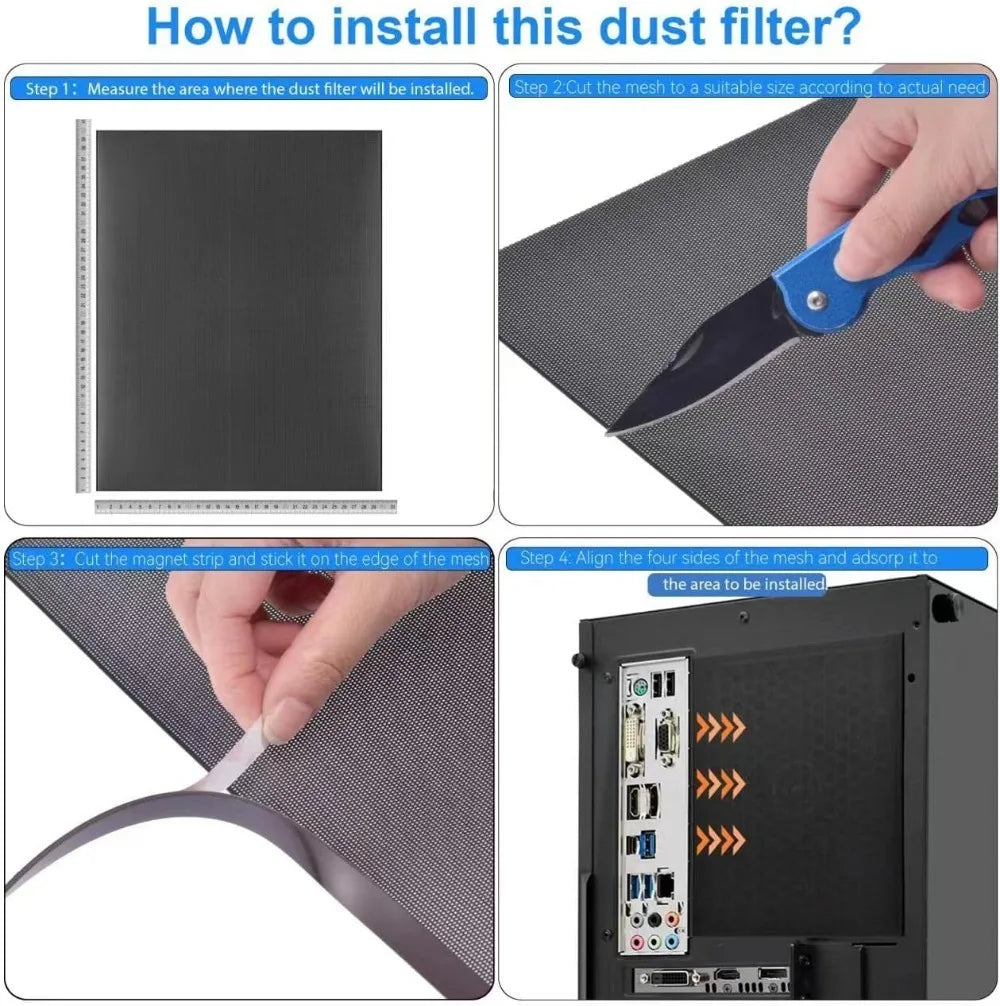 1M DIY PC Case Dust Mesh Filter - Black PVC Dustproof Mesh Filter Cover for Computer Cooler Fan, Fan Cooler Baffle