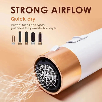 Professional 5-in-1 Air Hair Styler – Low Noise Hair Curling, Straightening & Drying with 1000W Hot Air Brushes