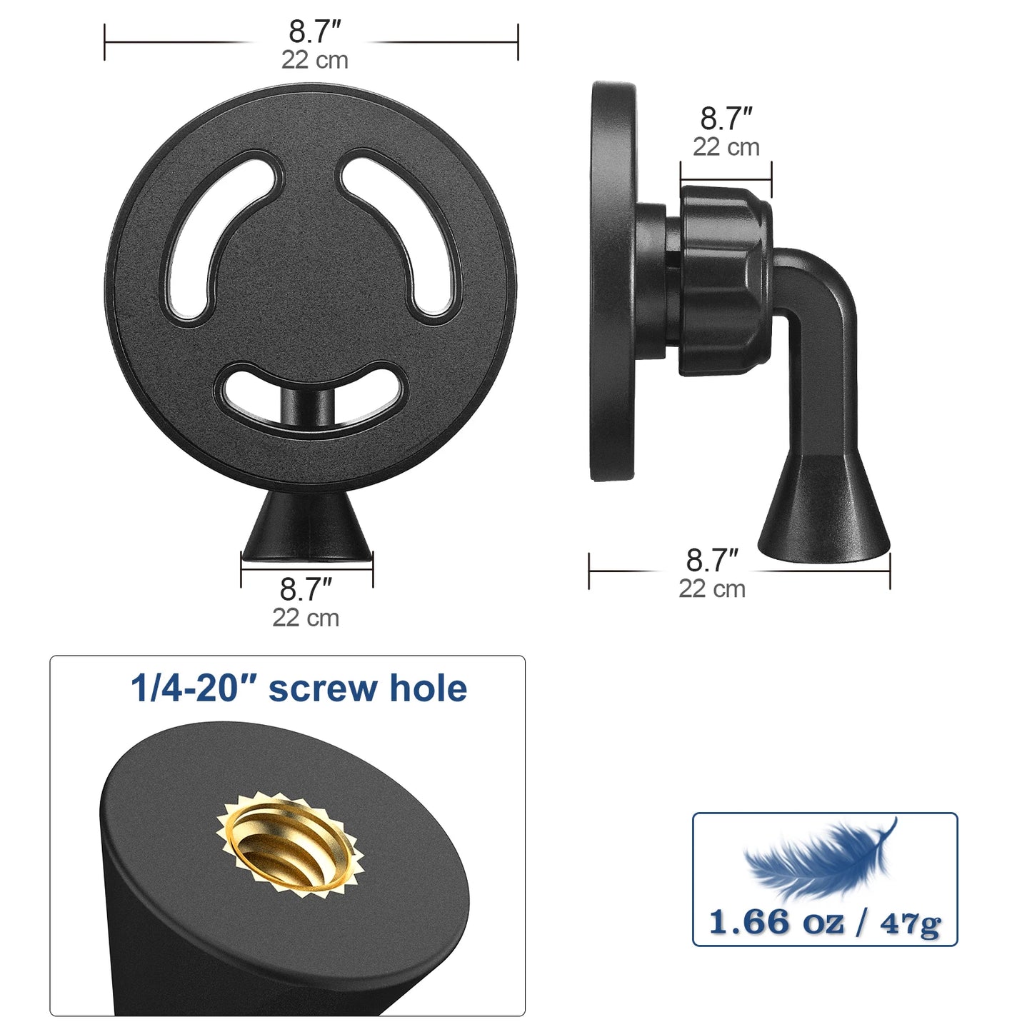 Magnetic Phone Tripod Mount Adapter with 1/4"-20 Hole - For MagSafe iPhone 15/14/13/12, Plus, Pro Max, Magsafe Case, Selfie Stick