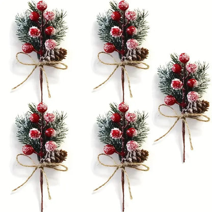 Set of 5 Realistic Artificial Winter Berries & Pine Branches – Christmas Home Decor