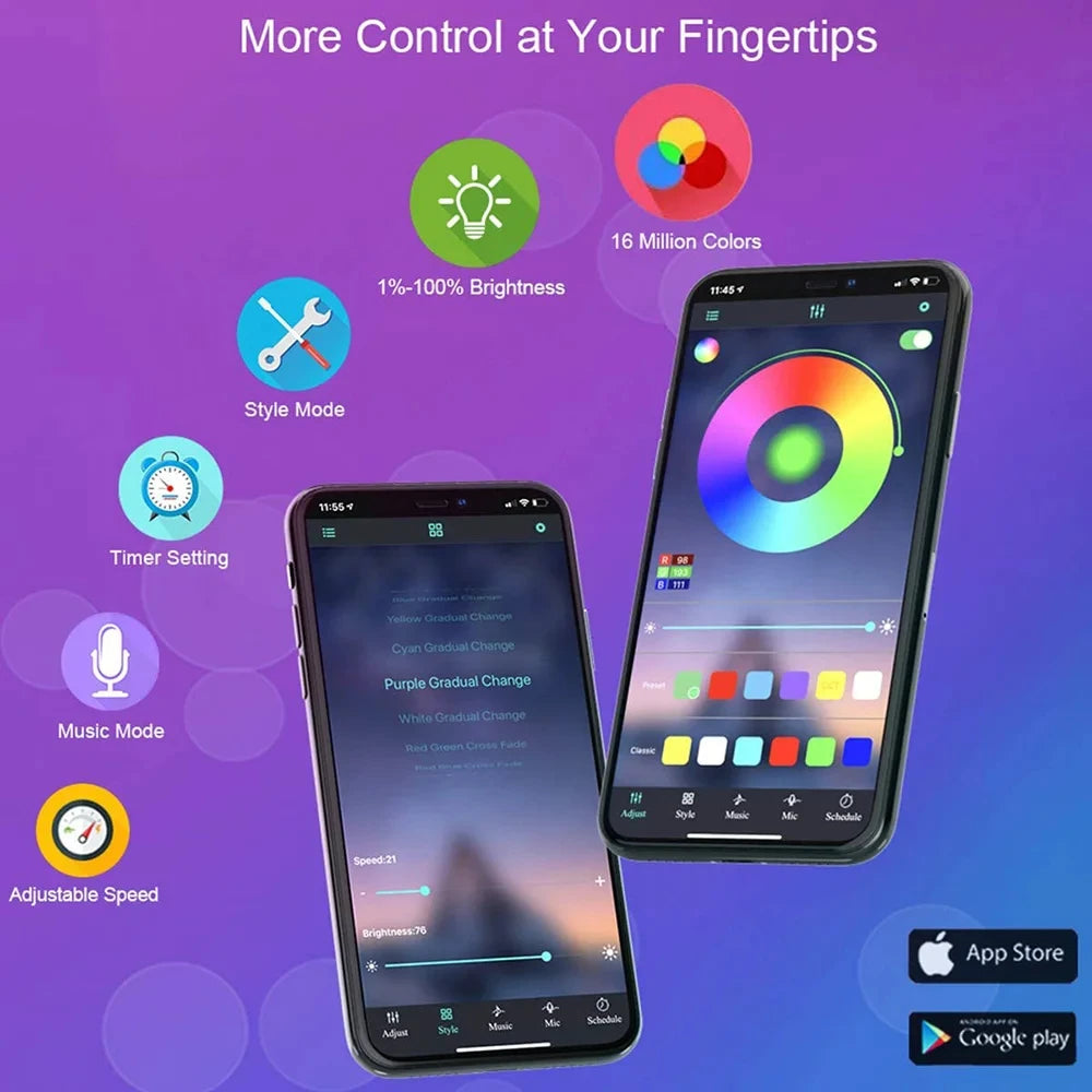 Bluetooth LED Strip Lights – Smart SMD 5050 with APP & Remote Control, Flexible Tape for TV Backlight & Home Decor