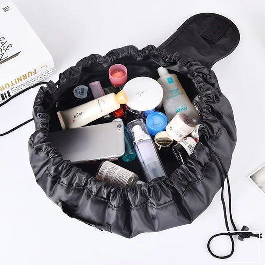 50X62CM Drawstring Elastic Makeup Storage Bag - Women's Portable Travel Black Handbag with Large Capacity, Trendy Storage Bags