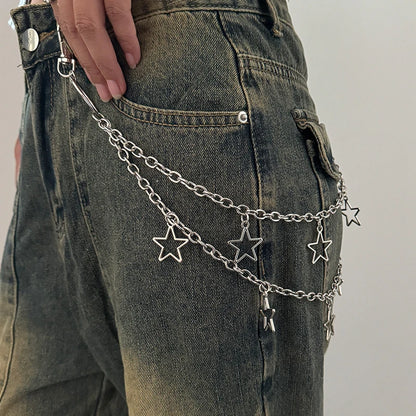 Unisex Jeans Pants Chain Belts - Punk Metal Crescent Geometric Bag Chain, Hip Hop Hipster Keychain for Men & Women