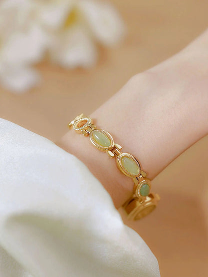 UTHAI Women's Luxury Watch – Retro Bracelet with Dongling Stone & Hotan Jade, Waterproof, Gift Chain Watch